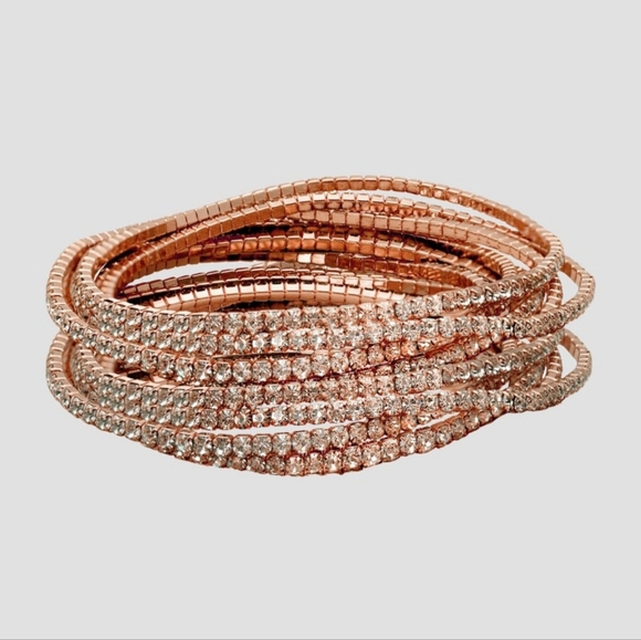 NWT Guess Rose Gold-Tone Pink Crystal-Embellished Stretch Bracelet Set - Picture 2 of 4